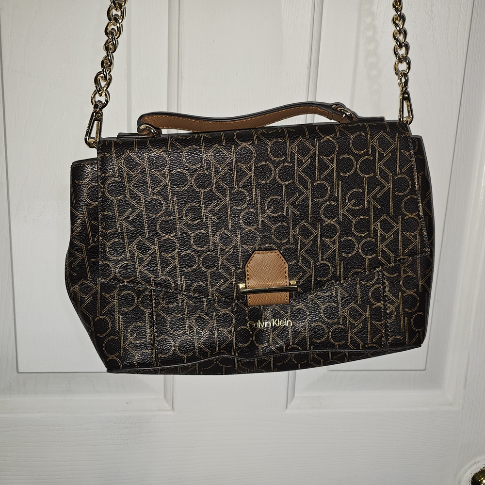 Calvin Klein Collection Black and Brown Logo Satchel